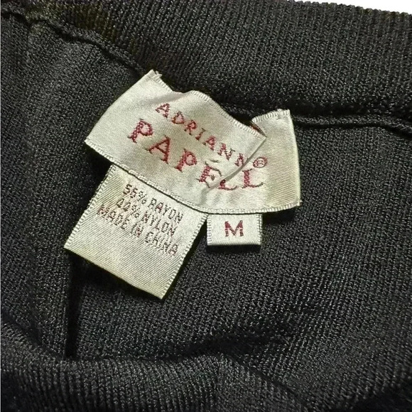 Adrianna Papell Size M Black Ribbed Wide Leg Pants Pull On Elastic - Picture 3 of 5